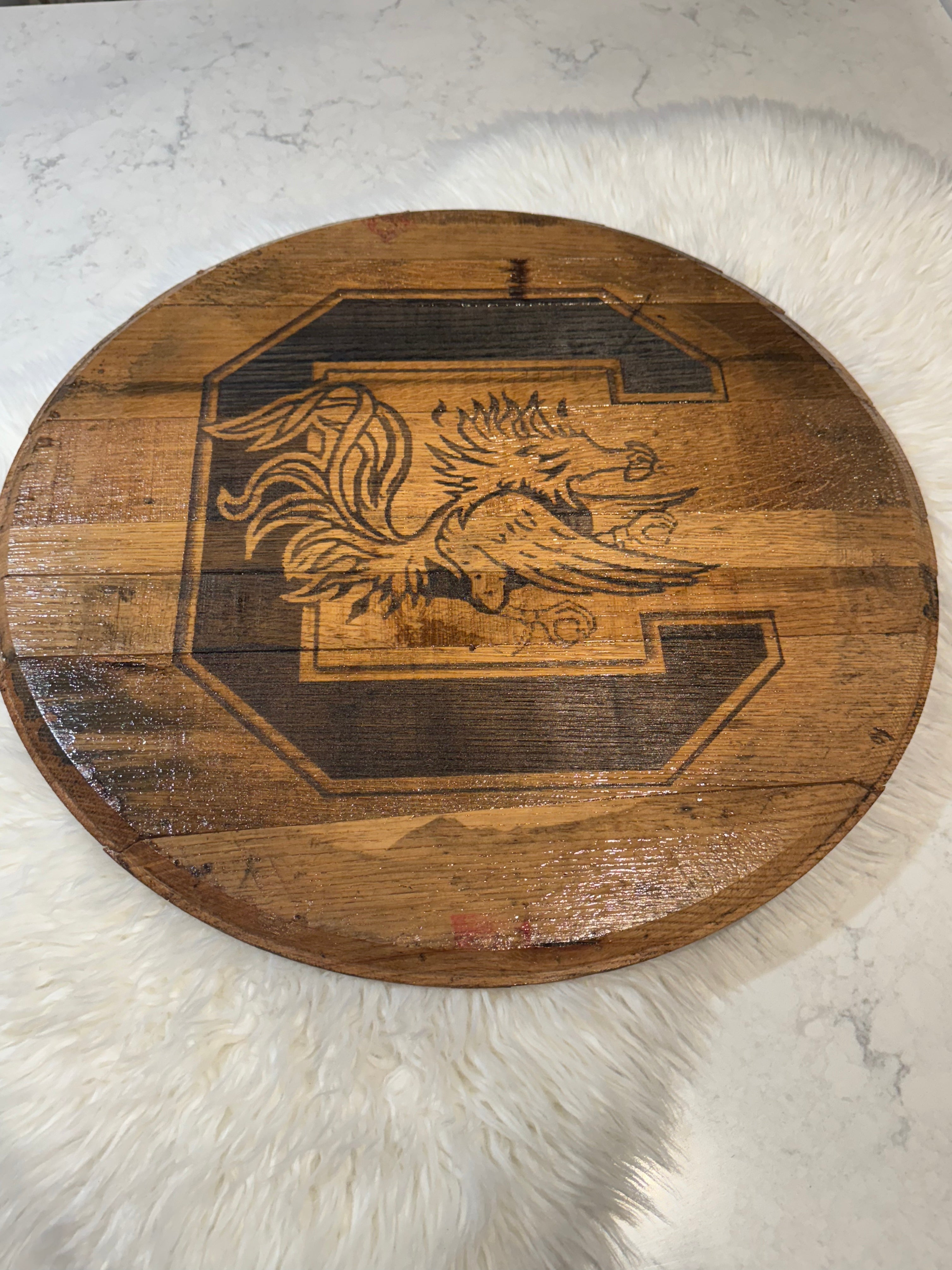 Custom Engraved Gamecock Bourbon Barrel Head image 0