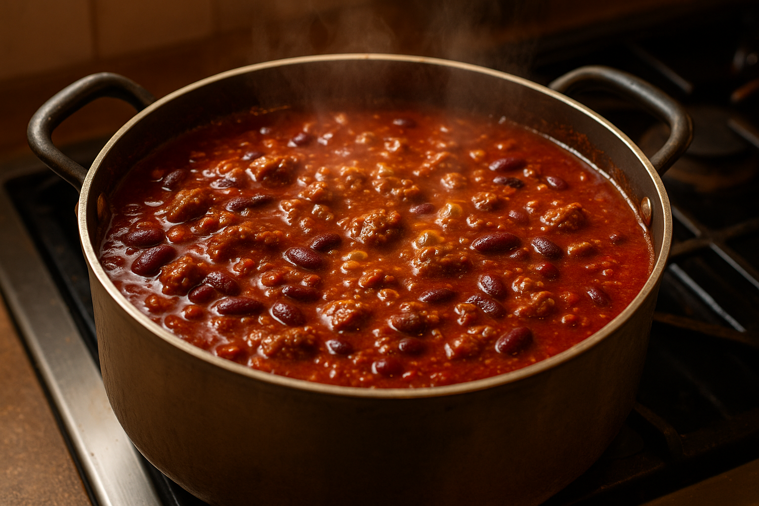 chili in a pot cooking