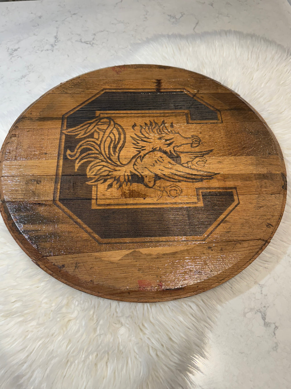 Custom Engraved Gamecock Bourbon Barrel Head image 0